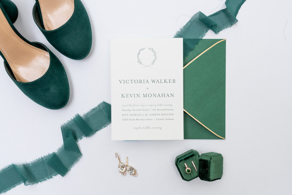 emerald green wedding invitation