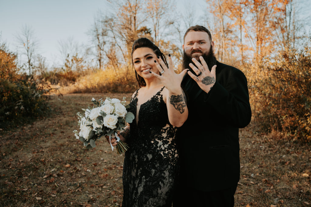 Moody Autumn Wedding couple in all black