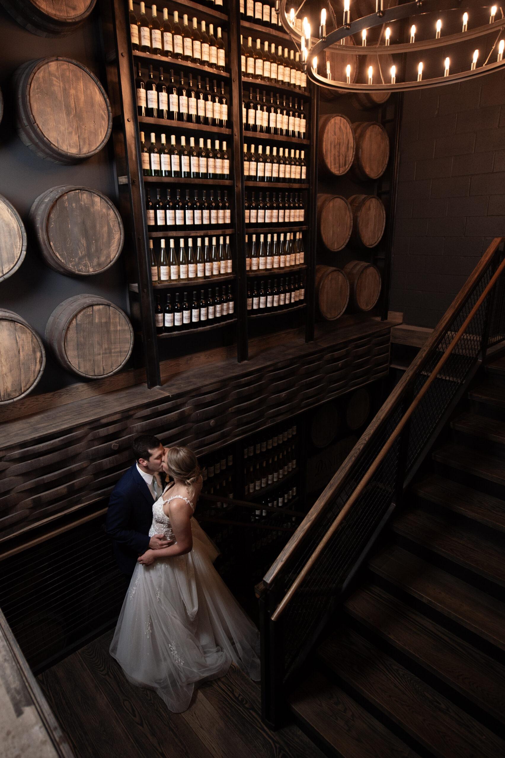 daniel's vineyard wedding with couple in the stairwell