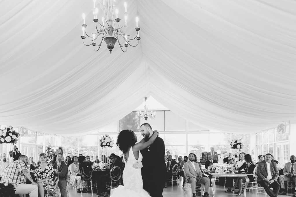 first dance at wedding at the ritz charles garden pavilion - ceiling draping