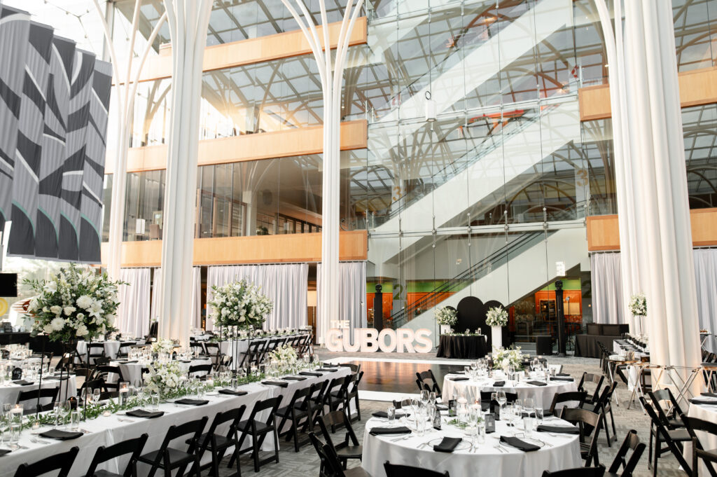 Indianapolis Public Library wedding reception in the atrium