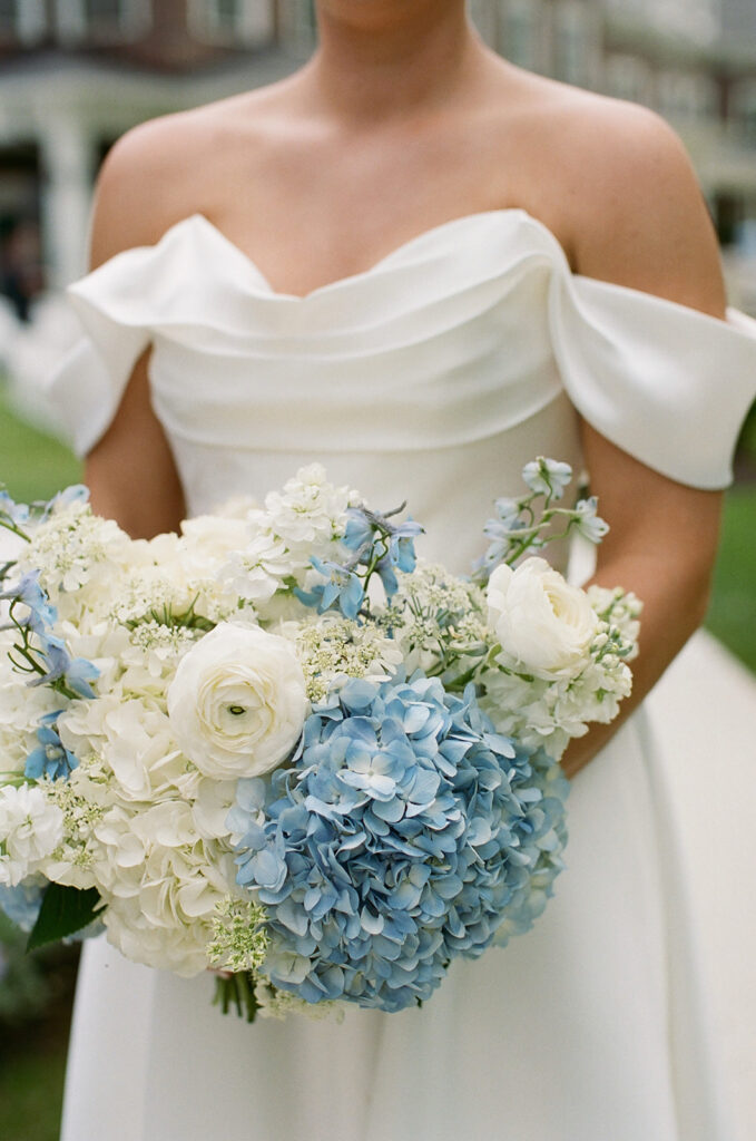 blue hydrangeas wedding bridal bouquet