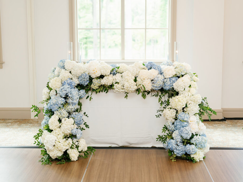 grandmillenial blue and white hydrangeas for a june wedding