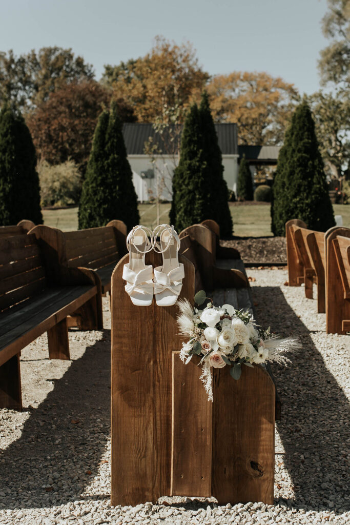 October Wedding at White Willow Farms - pews at ceremony
