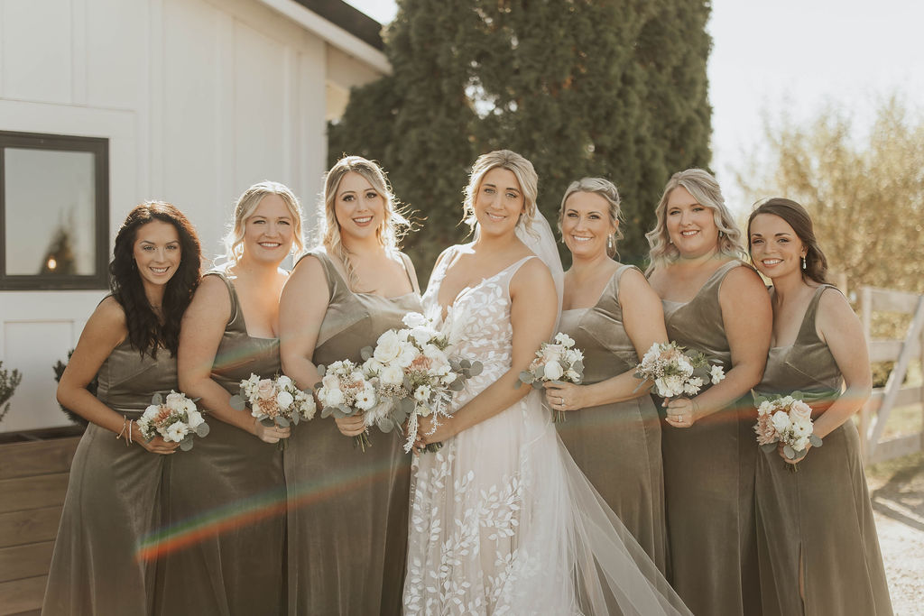 Bella Bridesmaids velvet green dresses