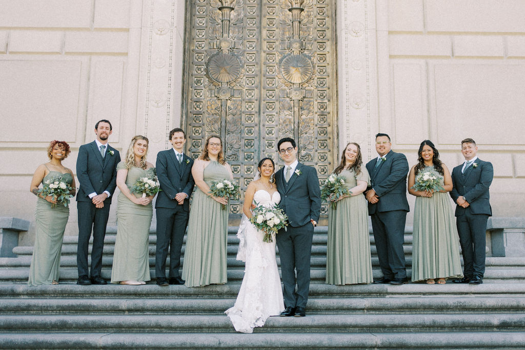 sage green and navy wedding colors for bridal party