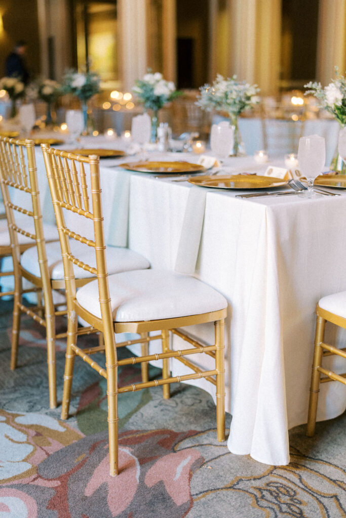 Omni Sevrin wedding with gold chiavari chairs