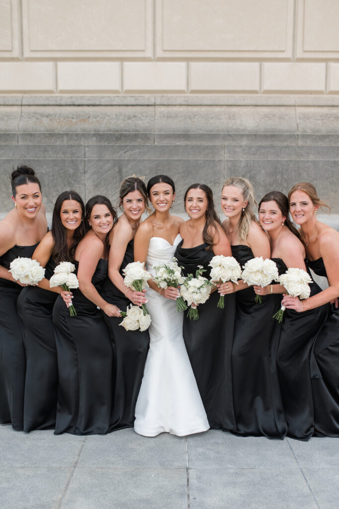 luxe Indianapolis wedding black and white bridesmaids