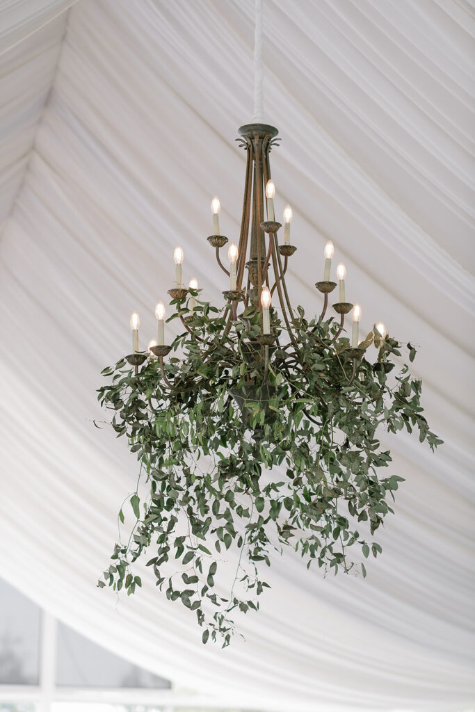 Ritz Charles Garden Pavilion Wedding chandelier greenery