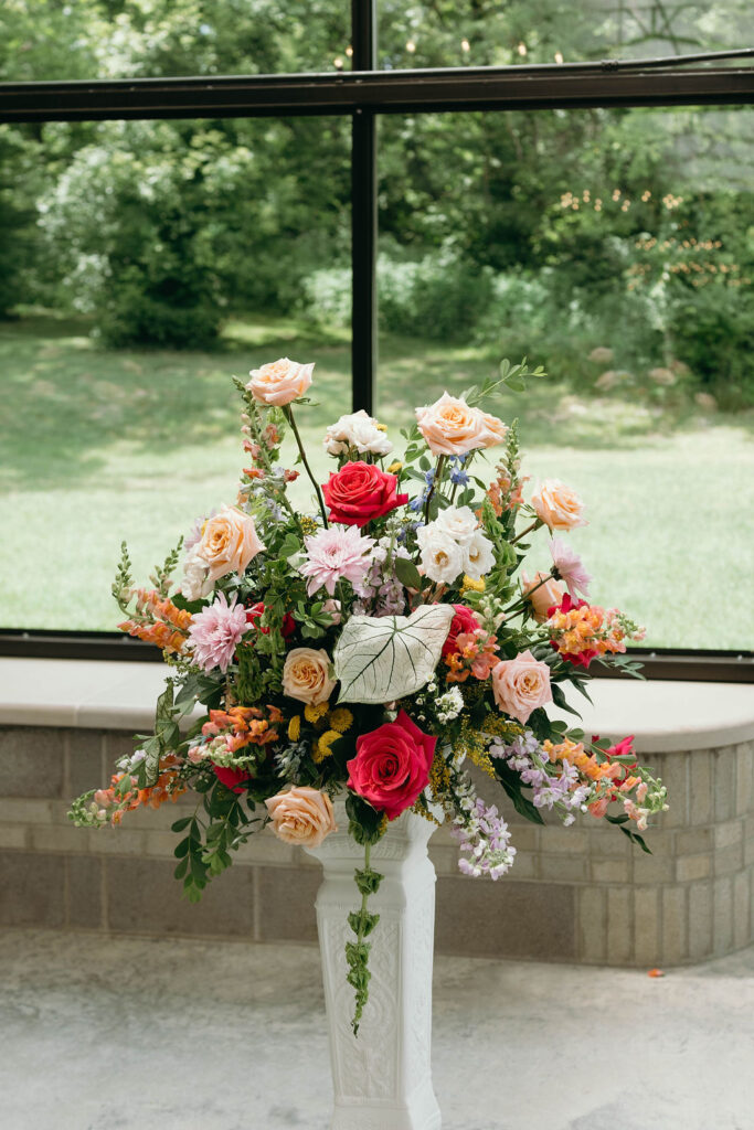 colorful garden party floral arrangement