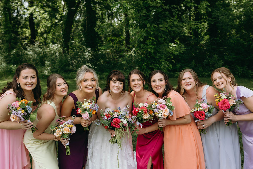 colorful garden party bridesmaids