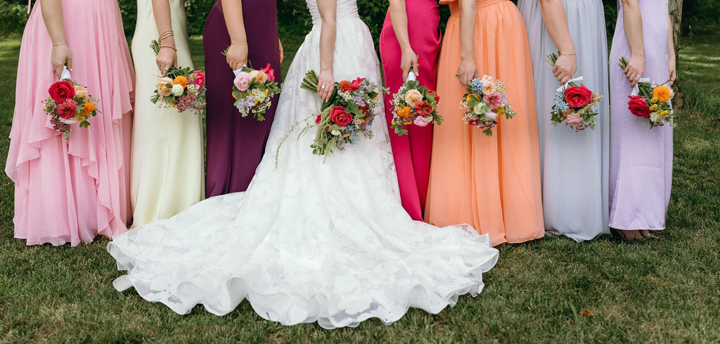colorful garden party bridesmaid dresses