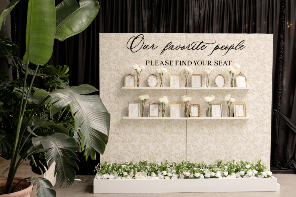 unique seating chart wallpaper wall with shelves
